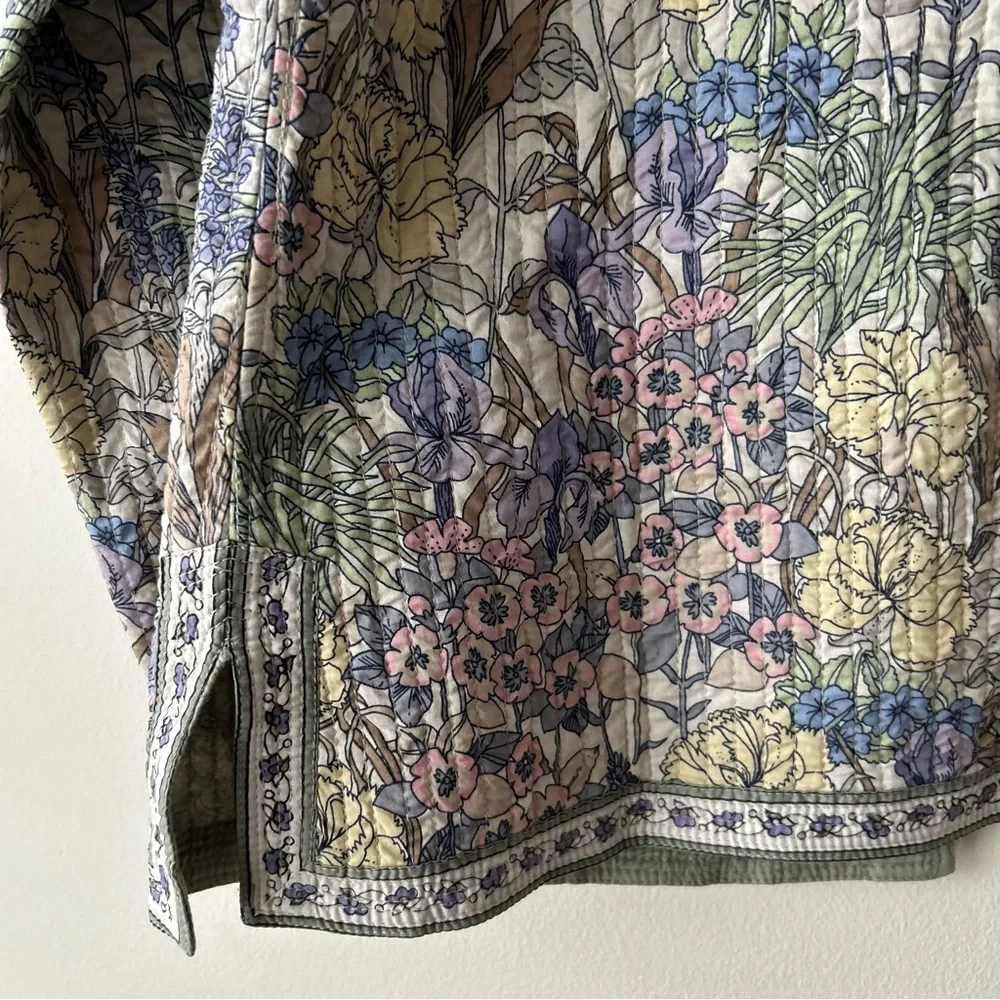 Cottagecore Floral Quilted Reversible Jacket Coat Large Green Pink Yellow Purple